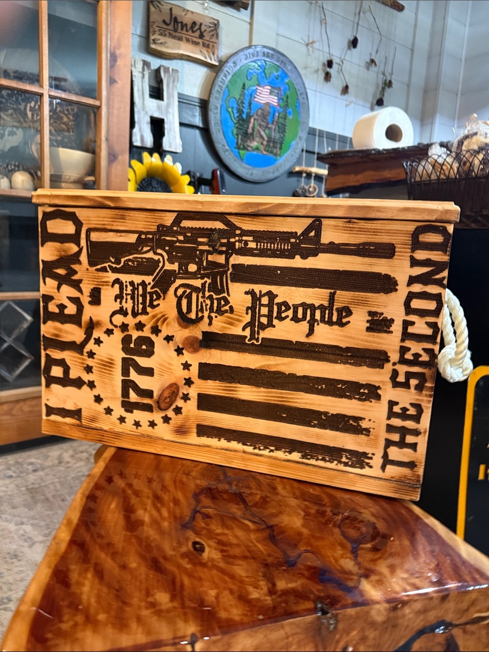 Engraved Box 'I Plead the Second' Wall - Natural wood 13.10lbs - 19.5”x13”x10